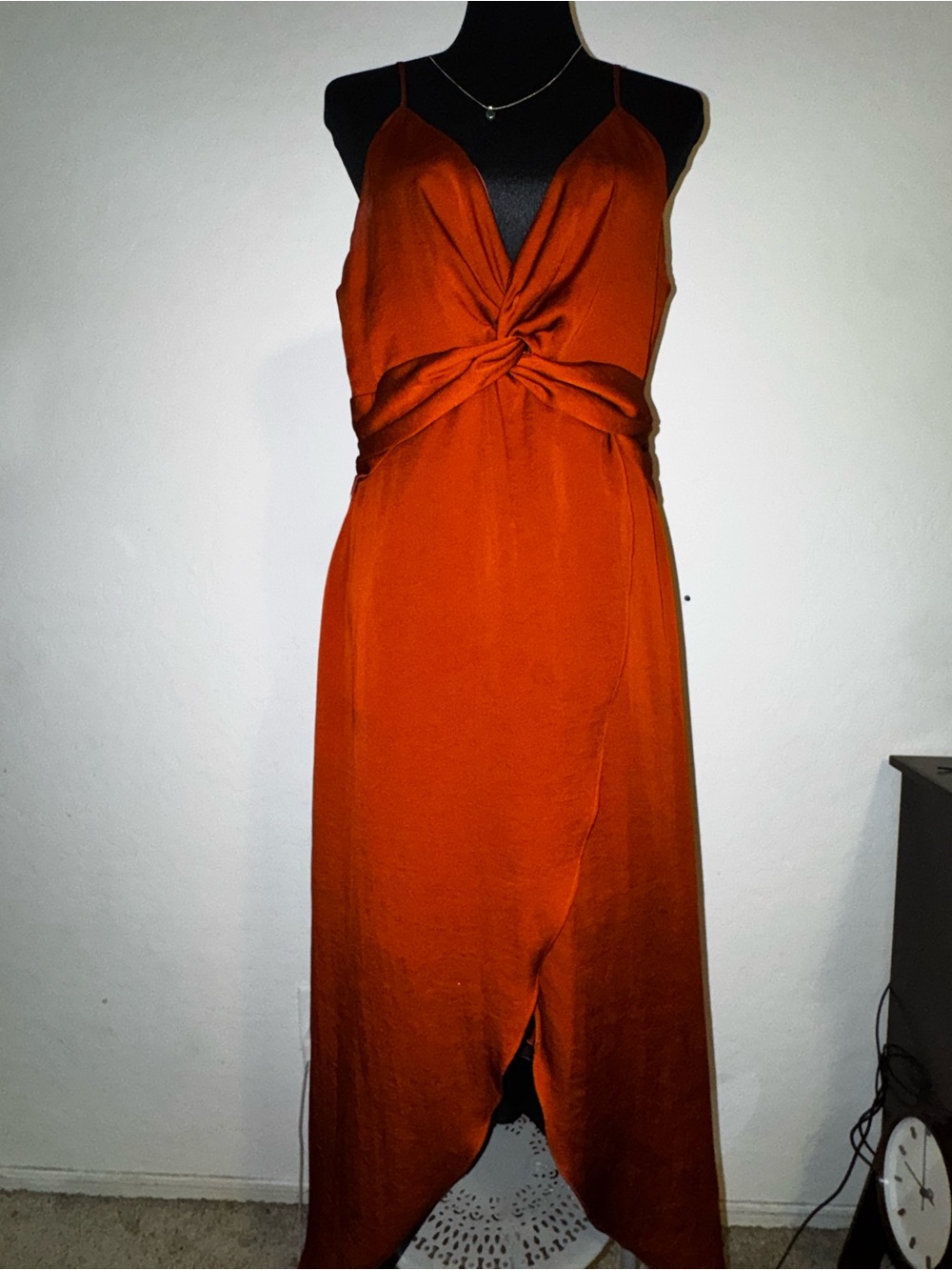 Bar III Rust Orange Knotted Maxi Slip Dress